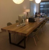 美式复古 实木铁艺餐桌椅组合饭桌防锈做旧酒吧桌办公桌会议长桌