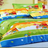 全棉四件套维尼小熊卡通图案儿童图案床上用品被套床笠床单面料
