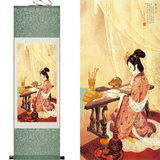 丝绸画  国画 画扇 卷轴画中国特色古典人物美女画装饰挂画礼品画