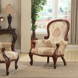 欧式奢华 布艺沙发实木雕花单人沙发椅美式休闲椅老人沙发椅特价