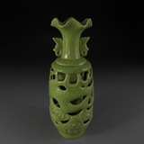 后周柴窑 绿釉镂空凤耳龙纹瓶 老货旧货古董古玩古瓷器花瓶收藏