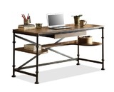 LOFT 美式铁艺实木做旧书桌 卧室写字台松木电脑桌办公室书桌书柜