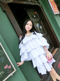 韩国原单 粉色白色抹胸裹胸一字领蛋糕层层上衣连衣裙 三种穿法