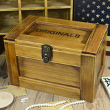 zakka盒子带锁复古实木储物盒大号秘密带锁收纳做旧木质盒子