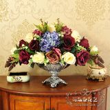 罗马假日欧式客厅仿真花套装 绢假花装饰玫瑰餐桌花瓶插花艺摆件