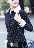 香港正品代购2014春款韩国SZ修身显瘦波点女装灯芯绒长袖复古衬衣