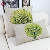 欧式古典高档棉麻印花绿色树抱枕 沙发靠垫 腰枕创意抱枕