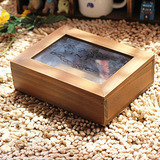 zakka长方形玻璃盖桌面木质收纳盒 复古实木化妆品首饰小木盒子
