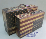 婚纱摄影道具拍摄拍照影楼复古手提箱子摆件装饰美国旗图案手提箱