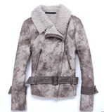 2013新款羊羔毛麂皮绒机车款翻领皮衣短款皮毛一体加厚保暖女外套