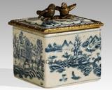 新中式欧式样板房会所手绘青花陶瓷配铜复古装饰盒首饰盒新婚送礼