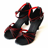 成人女拉丁舞鞋/国标舞鞋/交谊舞鞋/红色缎面/中高跟女拉丁舞蹈鞋