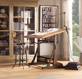 法国乡村铁艺可调节绘画桌工作台书桌可调节实木家具画架绘画桌