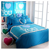 纯色全棉床单床笠个性床上用品床裙床罩式四件套蓝色220 240被罩