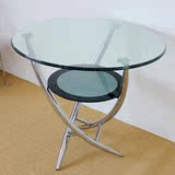 时尚简约现代圆形钢化玻璃双层洽谈桌椅不锈钢餐台宜家小户型餐台