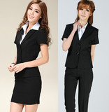 韩版时尚短袖女西装职业套装 女装 夏款短袖套裙正装小西服修身女