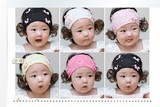 韩版婴儿童女宝宝周岁拍照帽子假发帽子女童兔子玫瑰花假发套头帽