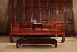 新中式明清仿古家具古典全实木老榆木格子罗汉床复古家具中国风