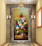 油画欧式纯手绘手工家居客厅玄关装饰品竖版走廊挂画壁画古典花卉