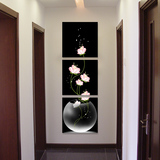 现代简约玄关竖版装饰画餐厅客厅水晶黑白花卉画走廊过道墙面挂画