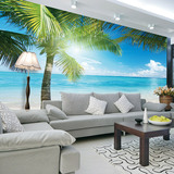 3d立体卧室墙纸大型壁画现代简约沙发客厅背景墙壁纸地中海景椰树