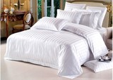 [沐新]宾馆酒店床上用品批发3CM贡缎条白全棉床单被套三四件套