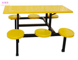工厂食堂餐桌 员工餐桌玻璃钢连体餐桌 学校饭堂餐桌 圆凳椅