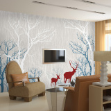 现代简约缝鹿角林艺术壁纸无纺布墙画墙纸定制大型电视墙床头壁画
