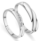 情侣对戒S925纯银戒指饰品结婚戒指一对仿真钻戒女男士尾戒可刻字