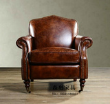 美式新古典单人沙发小户型客厅皮艺沙发欧式复古沙发椅会所休闲椅