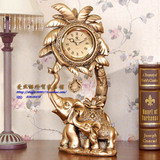 包邮欧式经典家居座钟大象带摆装饰摆件钟椰树母子象桌面摆设钟表
