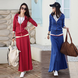 2014春季新款韩版时尚运动休闲套装女装金丝绒卫衣长裙两件套包邮