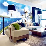 地中海 3d 沙发卧室电视背景墙纸壁纸 蓝色 无纺布 无缝大型壁画
