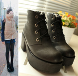 韩国女靴冬stylenanda鞋粗跟厚底鞋马丁短靴高跟松糕鞋单鞋女