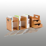 楠竹书架桌面书架简易桌上小书架实木伸缩小书柜带抽屉可收缩书架
