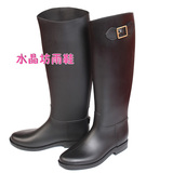 外贸出口日本原单女式时尚雨鞋雨靴套鞋水鞋马靴黑色低跟侧扣
