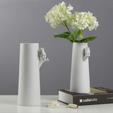 现代简约 极简 白色哑光松鼠猫头鹰陶瓷花瓶摆件 样板间装饰