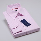 雅戈尔秋装正品纯棉免烫长袖衬衫特价春季粉色条纹全棉男衬衣680