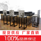 新中式酒吧吧椅古典实木家具现代创意布艺花鸟水墨印花休闲椅现货