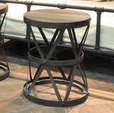 LOFT美式法式仿古圆形茶几做旧铁艺实木边几咖啡桌创意防锈休闲桌
