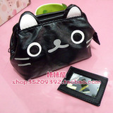 满38包邮韩国版可爱黑猫卡通PU化妆包手感好手包带镜子【热销款】