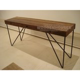 美式实心钢铁原木书桌实木铁艺书房桌子北欧办公桌电脑桌抽屉桌