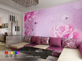 大型无缝壁画 电视背景墙壁纸客厅时尚花卉玫瑰蝴蝶粉色浪漫墙纸