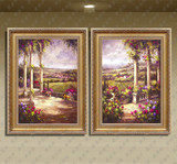 现货手绘油画 花园景欧式客厅卧室玄关餐厅酒店配画 有框经典组合