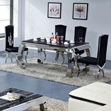 后现代餐桌欧式大理石不锈钢餐桌新古典玻璃餐台餐桌椅组合特价