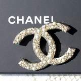 【VINTAGE1968】伦敦总店购回CHANEL香奈儿大号双C淡金色珍珠胸针