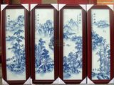 景德镇陶瓷高级工艺美术师刘建文作品瓷板画-山水四联副名家作品