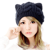 猫耳朵韩版潮时尚甜美可爱卡通冬季帽子女冬天款羊毛毛线帽677888