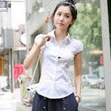 2016春夏新款 时尚修身学生职业衬衫女短袖 韩版白衬衫衬衣泡泡袖