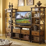 欧美式复古铁艺实木置物展示带抽屉电视柜 茶几玄关柜电脑桌 书架
